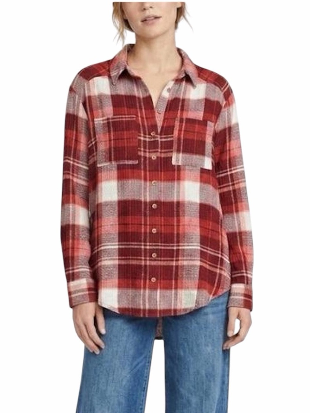 Pilcro x Anthropologie - NWT Hadley Relaxed Plaid Button Down Shirt Red Sz S